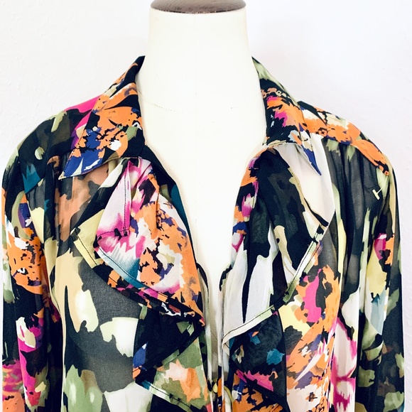 CAbi #146 Cascading Ruffle Tie Front Blouse Small - Picture 4 of 9